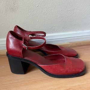 Mary Jane Vintage Red Leather Heels